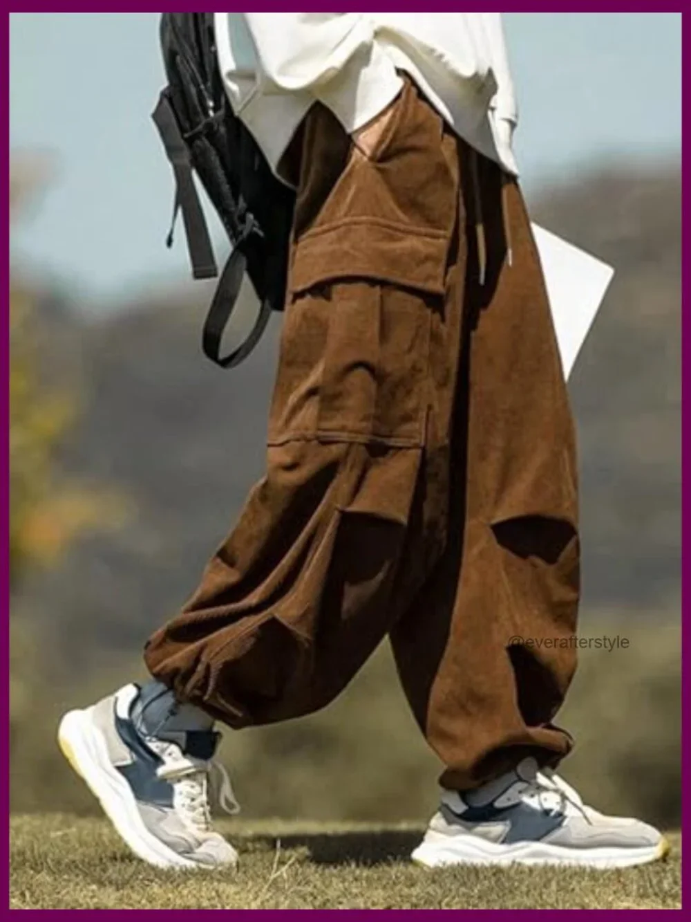 Men's Baggy Cargo Drawstring Parachute Pants - Picture 4 of 5